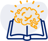 Icon mit Buch und Gehirn-Abbildung